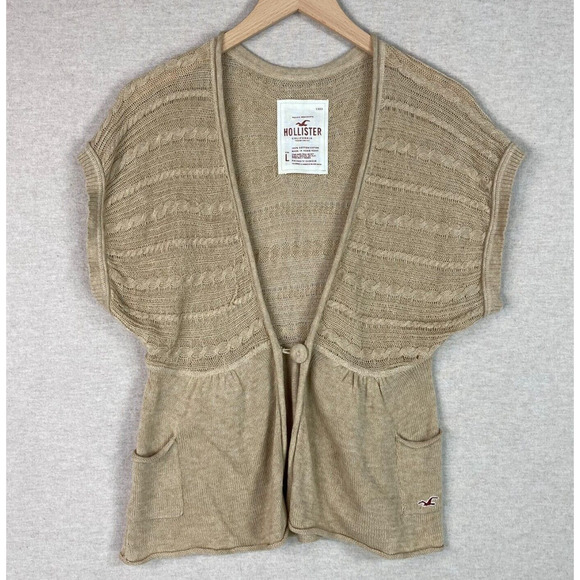 VTG Hollister Womens Y2K Babydoll Cable Knit Cardigan Sweater Size L Preppy 90s - Picture 1 of 10
